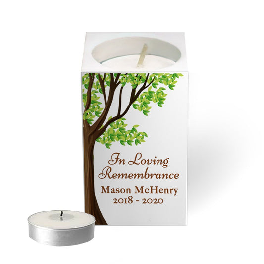 Oak Tree Personalized Mini Memorial Tea Light Candle Holder - The Funeral Program Site