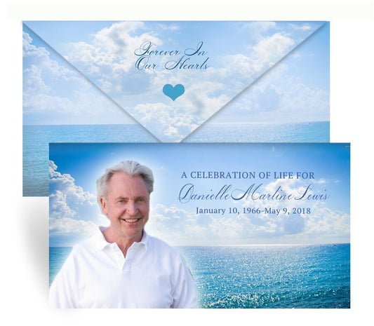 Ocean Breeze Envelope Fold Funeral Program Done For You Design & Print (Pack of 50) - The Funeral Program Site