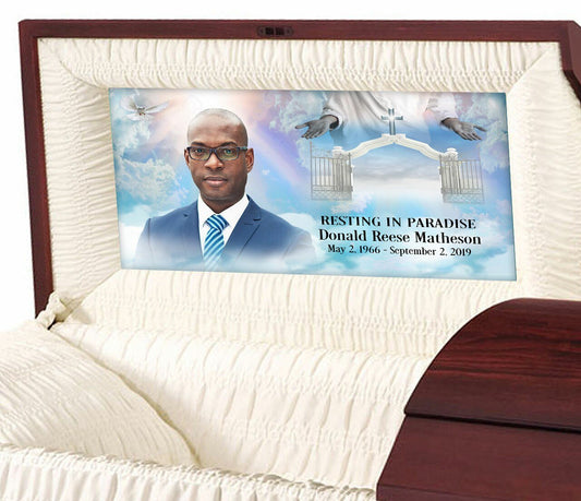 Open Arms Custom Casket Head Panel Insert - The Funeral Program Site