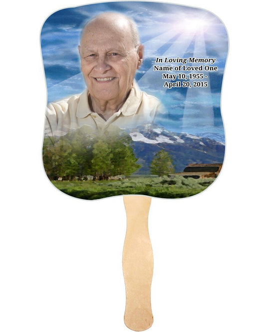 Outdoor Cardstock Memorial Fan With Wooden Handle (Pack of 10) - The Funeral Program Site
