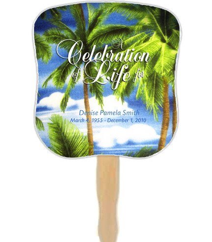 Paradise Cardstock Memorial Fan With Wooden Handle (Pack of 10) - The Funeral Program Site