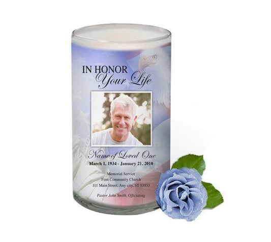 Patriot Personalized Glass Memorial Candle - The Funeral Program Site