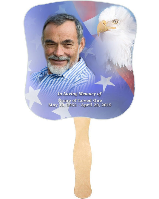 Patriotic Cardstock Memorial Fan With Wooden Handle (Pack of 10) - The Funeral Program Site