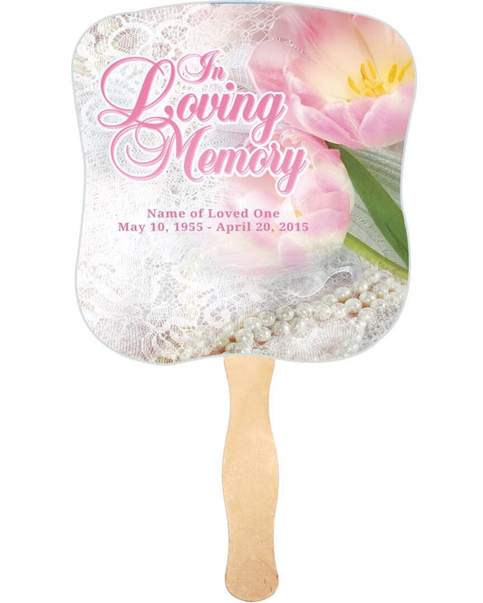 Pearls Cardstock Memorial Fan With Wooden Handle (Pack of 10) - The Funeral Program Site