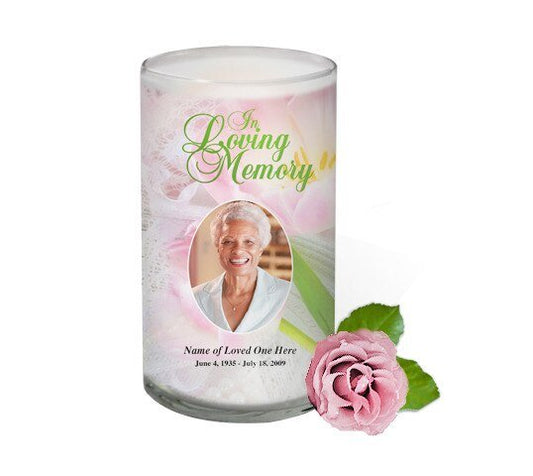 Pearls Personalized Glass Memorial Candle - The Funeral Program Site