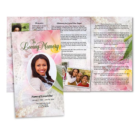 Pearls Tri Fold Funeral Brochure Template - The Funeral Program Site