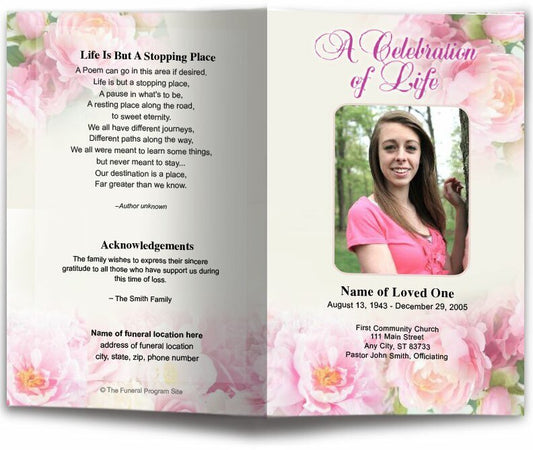 Peonies Funeral Program Template - The Funeral Program Site