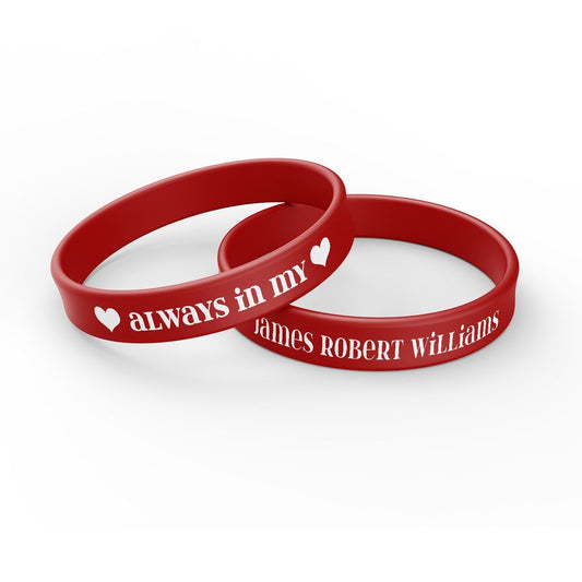 Personalized In Loving Memory Silicone Bracelet - Always In My Heart (Pack of 10) - The Funeral Program Site