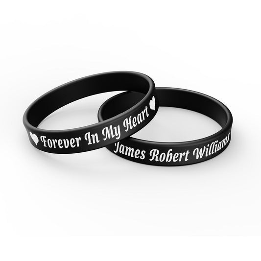 Personalized In Loving Memory Silicone Bracelet - Forever In My Heart (Pack of 10) - The Funeral Program Site