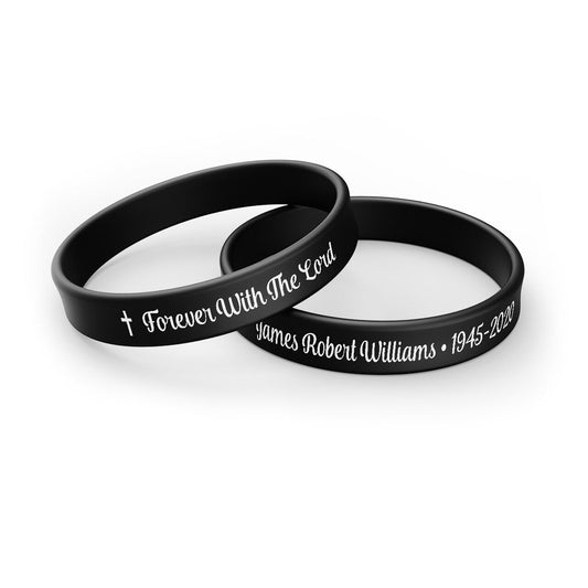 Personalized In Loving Memory Silicone Bracelet - Forever With Lord (Pack of 10) - The Funeral Program Site