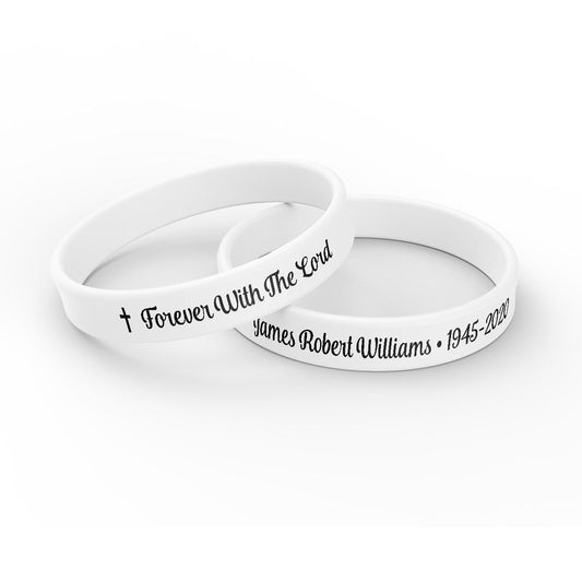 Personalized In Loving Memory Silicone Bracelet - Forever With Lord (Pack of 10) - The Funeral Program Site