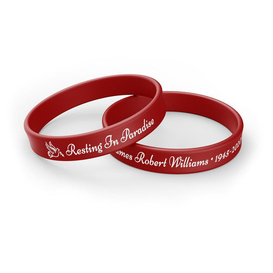 Personalized In Loving Memory Silicone Bracelet - Resting Paradise (Pack of 10) - The Funeral Program Site