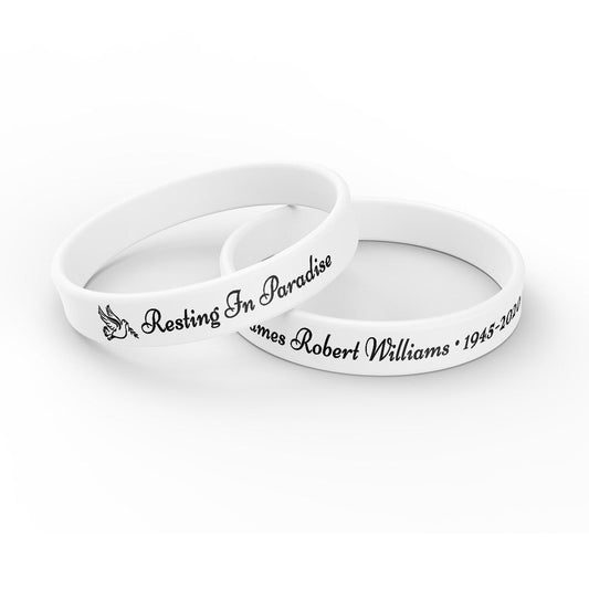 Personalized In Loving Memory Silicone Bracelet - Resting Paradise (Pack of 10) - The Funeral Program Site