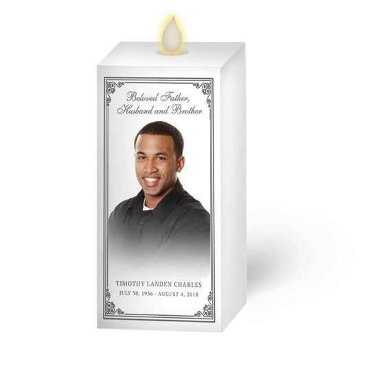 Pillar Border Dancing Wick LED Memorial Candle - The Funeral Program Site