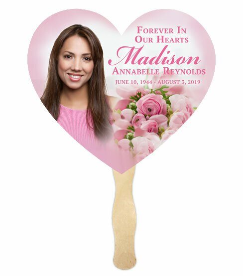 Pink Bouquet Personalized Heart Memorial Fan (Pack of 10) - The Funeral Program Site