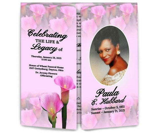 Pink Calle Lilies Gatefold Program Template - The Funeral Program Site