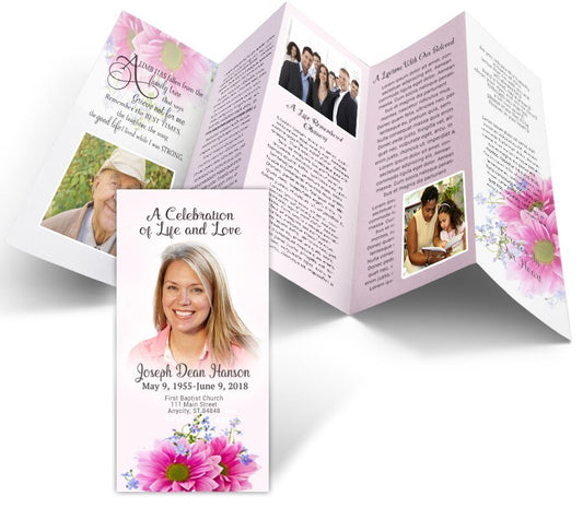 Pink Pair Accordion Fold Funeral Program Design & Print (Pack of 50) - The Funeral Program Site