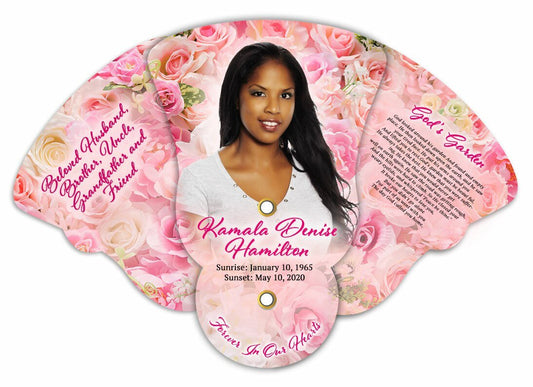 Pink Petals Personalized Folding Memorial Fan (Pack of 10) - The Funeral Program Site