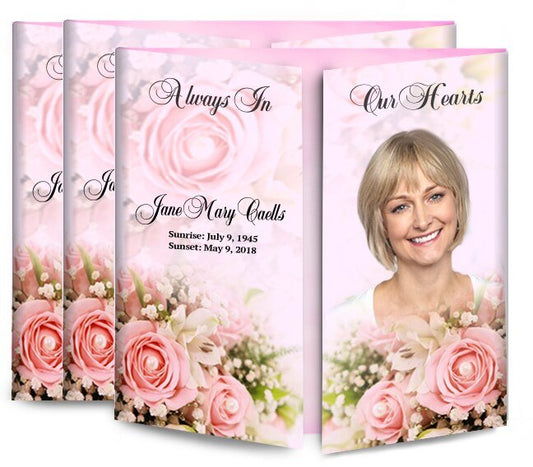 Pink Roses Gatefold Funeral Program Design & Print (Pack of 50) - The Funeral Program Site
