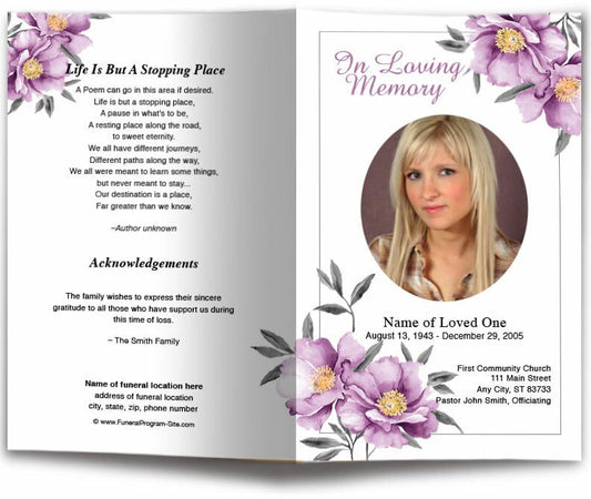 Plum Watercolor Funeral Program Template - The Funeral Program Site