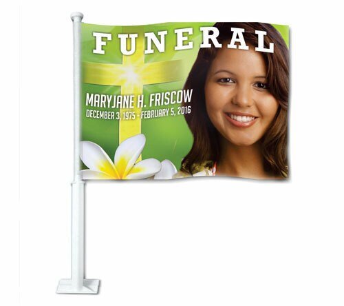 Plumeria Funeral Car Flag and Pole - The Funeral Program Site