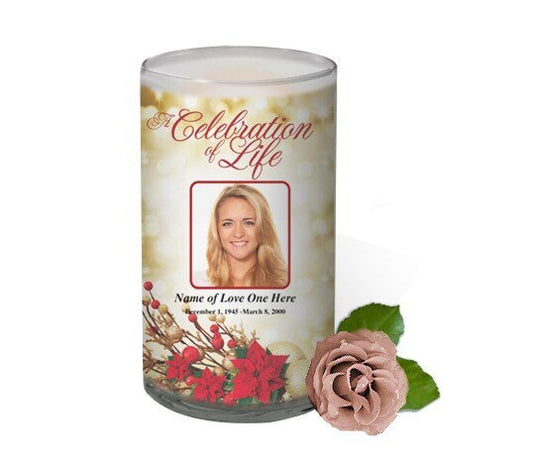 Poinsettia Personalized Glass Memorial Candle - The Funeral Program Site