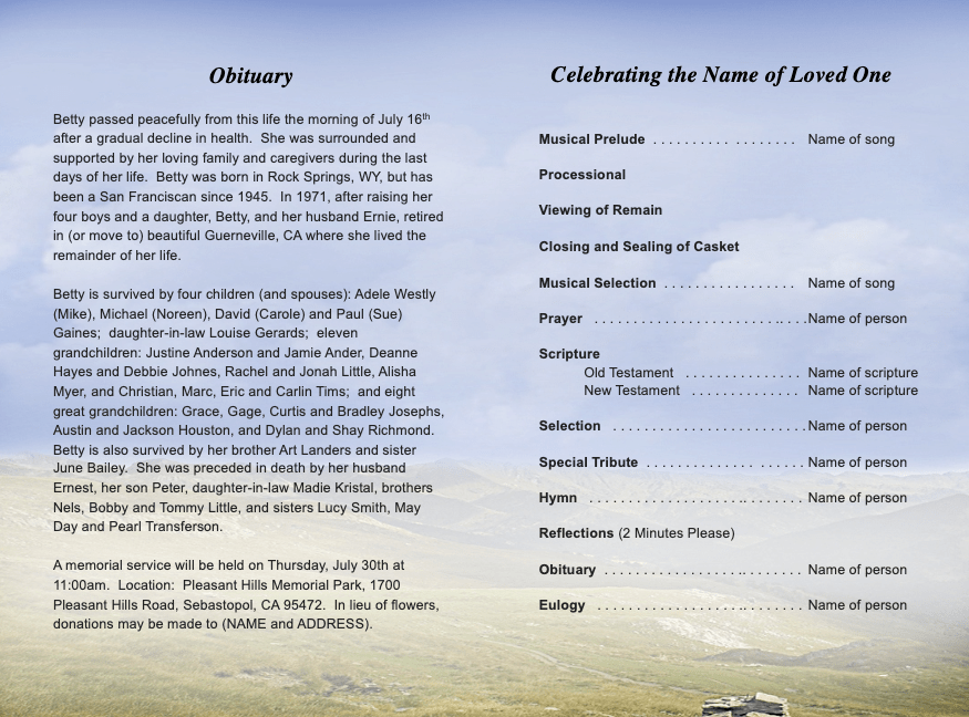 Prairie 4 - Sided Graduated Funeral Program Template - The Funeral Program Site