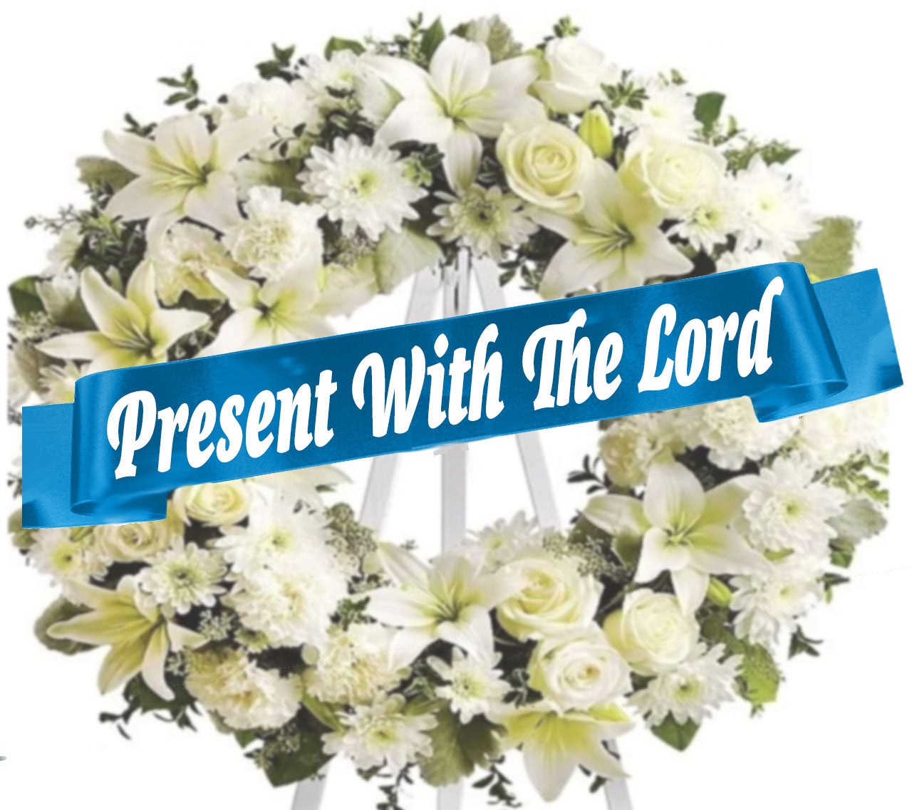 Present With The Lord Funeral Ribbon Banner For Flowers.