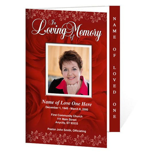 Red Passion 4 - Sided Graduated Funeral Program Template - The Funeral Program Site