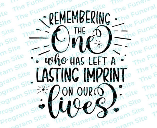 Remembering The One Sympathy Message Word Art - The Funeral Program Site