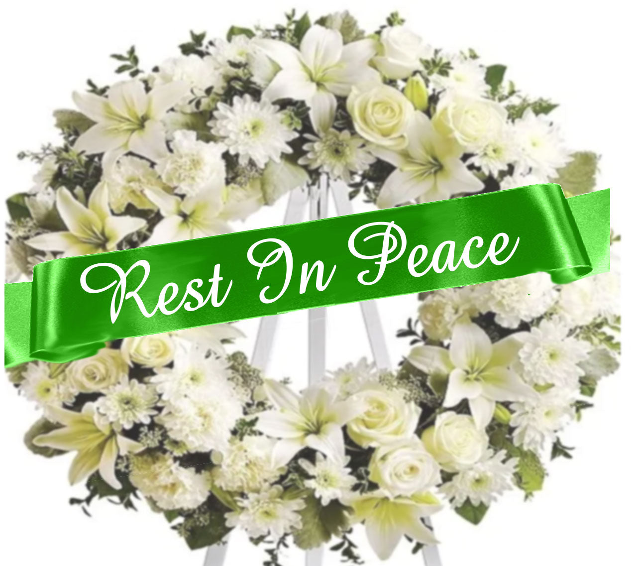 Rest In Peace Funeral Flowers Ribbon Banner.