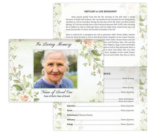 Rose Greeting Card Style Google Docs Funeral Program Template - The Funeral Program Site