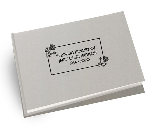 Roses Border Landscape Linen Funeral Guest Book - The Funeral Program Site