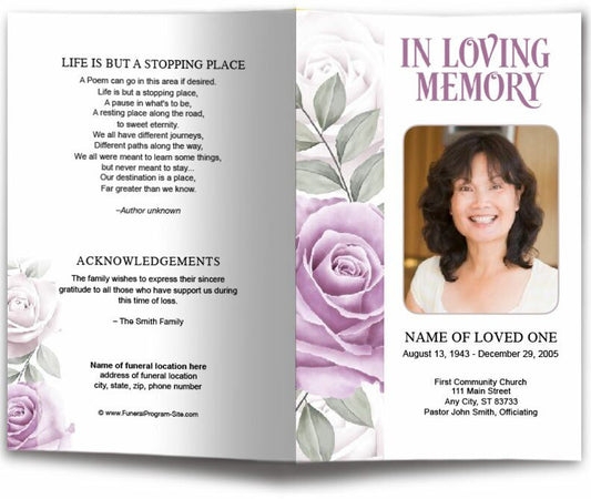Rosette Watercolor Funeral Program Template - The Funeral Program Site