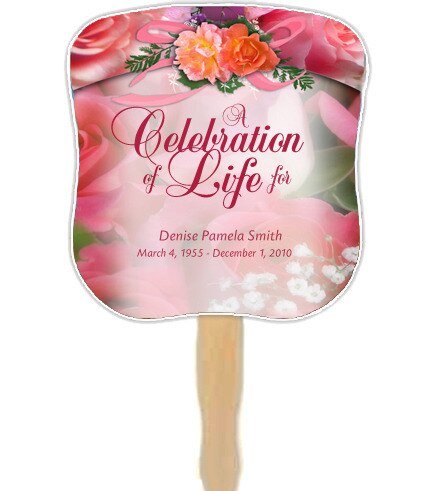 Rosy Cardstock Memorial Fan With Wooden Handle (Pack of 10) - The Funeral Program Site
