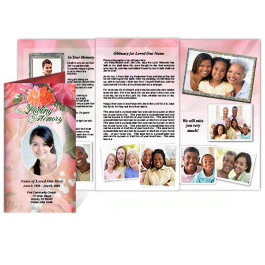 Rosy TriFold Funeral Brochure Template - The Funeral Program Site