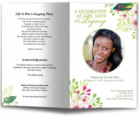 Samantha Watercolor Funeral Program Template - The Funeral Program Site