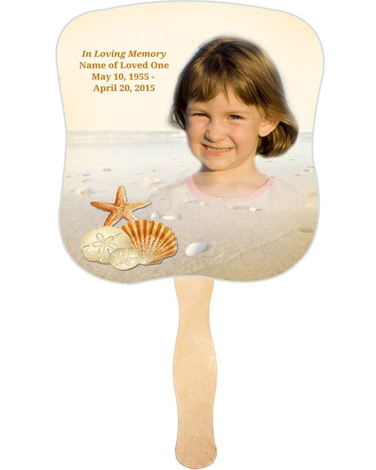 Seashore Cardstock Memorial Fan With Wooden Handle (Pack of 10) - The Funeral Program Site