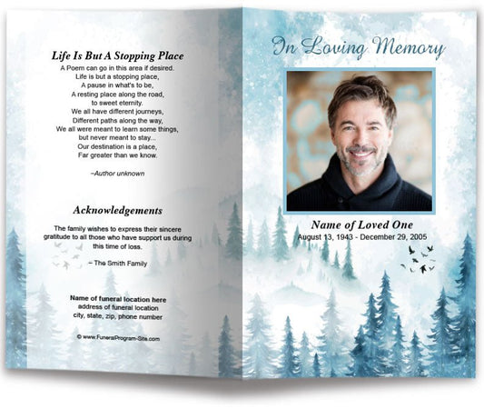 Snowy Mountain Funeral Program Template - The Funeral Program Site