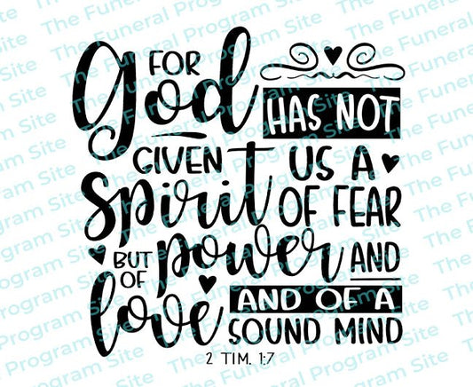 Spirit of Fear Bible Verse Word Art - The Funeral Program Site
