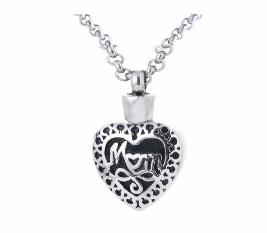 Stainless Steel Mom Heart Urn Pendant Necklace - The Funeral Program Site