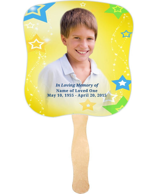 Starry Cardstock Memorial Fan With Wooden Handle (Pack of 10) - The Funeral Program Site