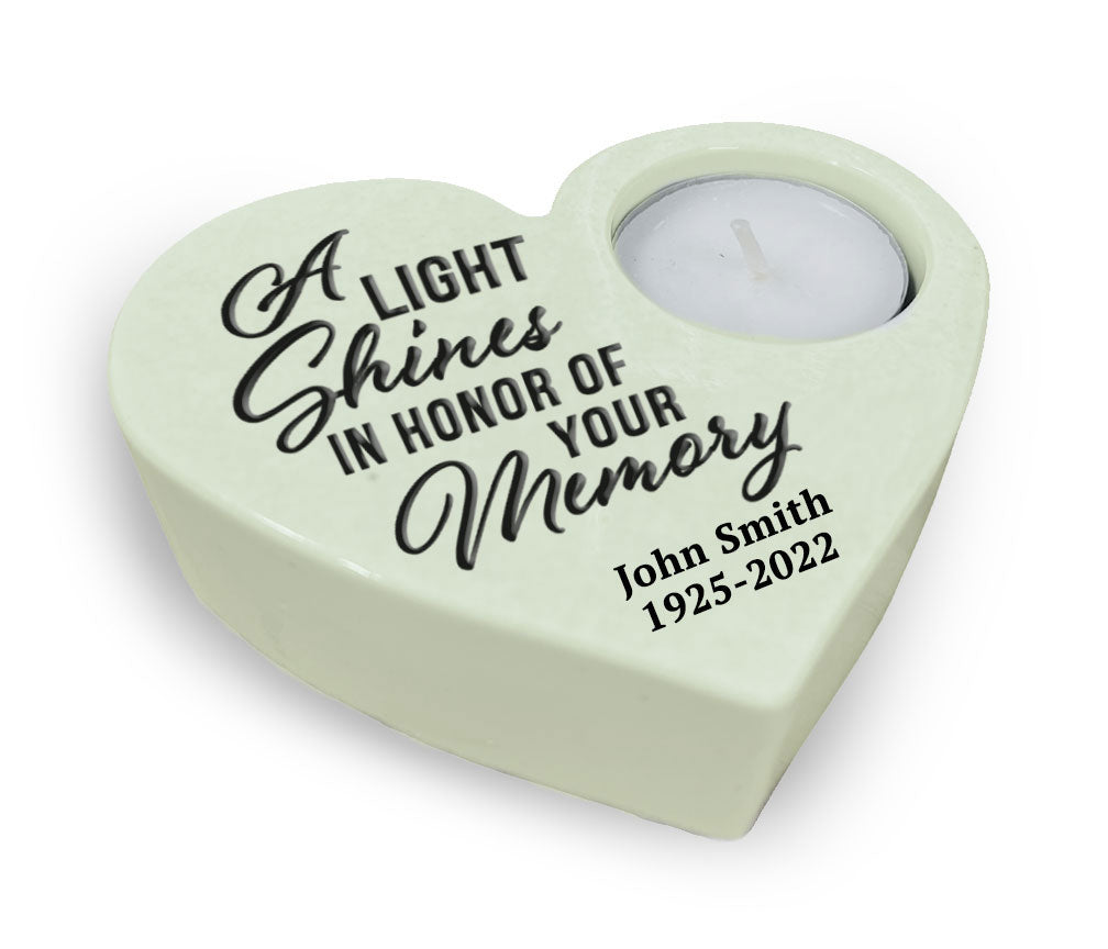 Light Shines Stone Heart Memorial Tea Light Candle Holder