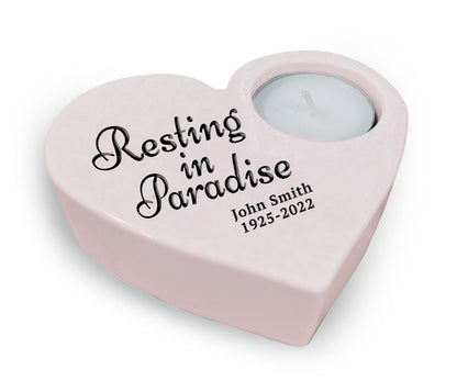 Resting In Paradise Stone Heart Memorial Tea Light Candle Holder