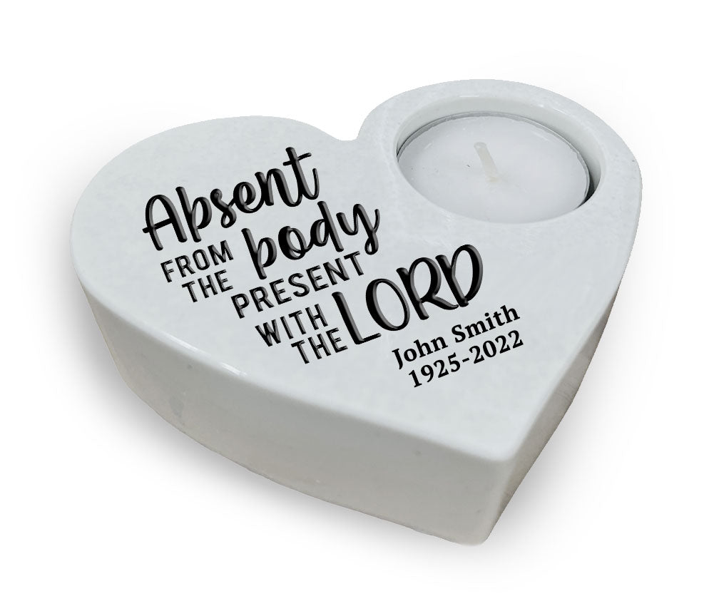 Absent From Body Stone Heart Memorial Tea Light Candle Holder