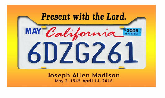 Sunrise Custom In Loving Memory License Plate Frame - The Funeral Program Site