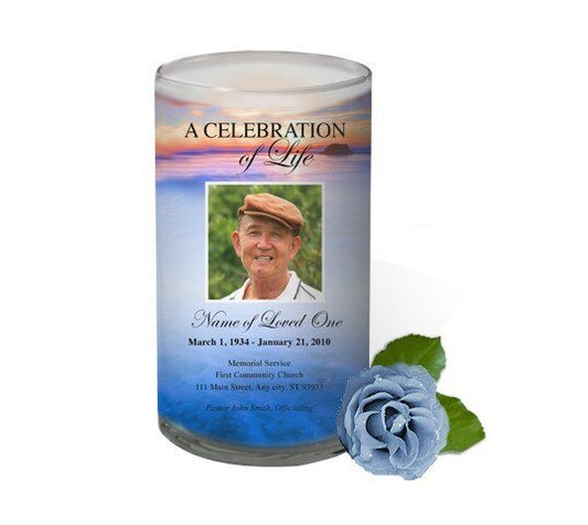 Sunset Dusk Personalized Glass Memorial Candle - The Funeral Program Site