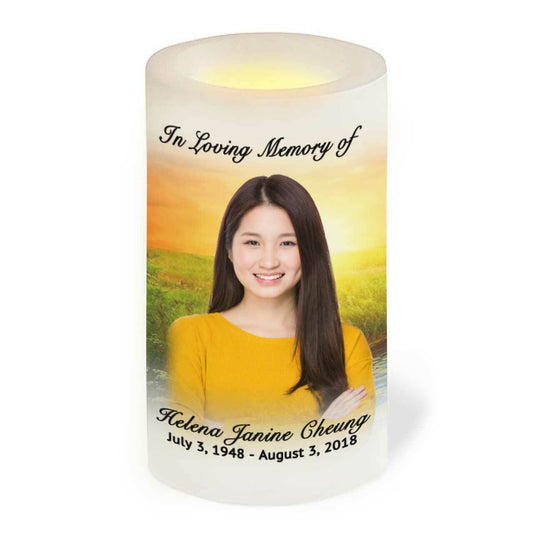 Sunset Personalized Flameless LED Memorial Candle - The Funeral Program Site
