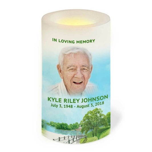 Trees Personalized Flameless LED Memorial Candle - The Funeral Program Site