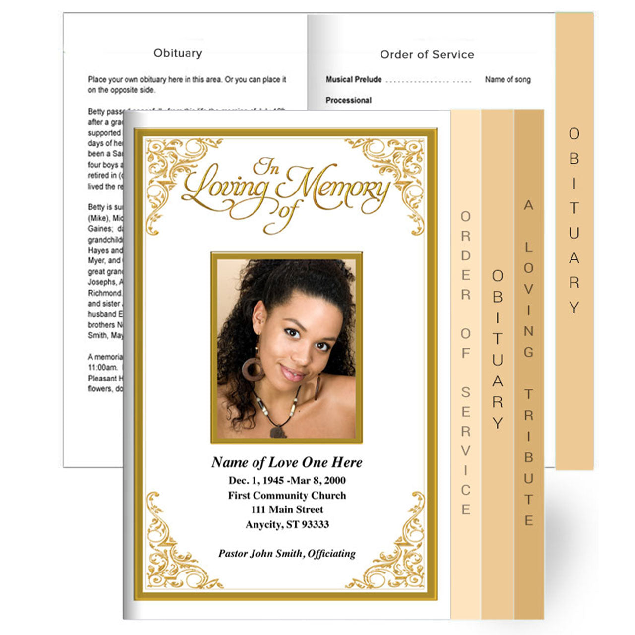 Tribute Tabloid 8-Sided Graduated Funeral Program Template.